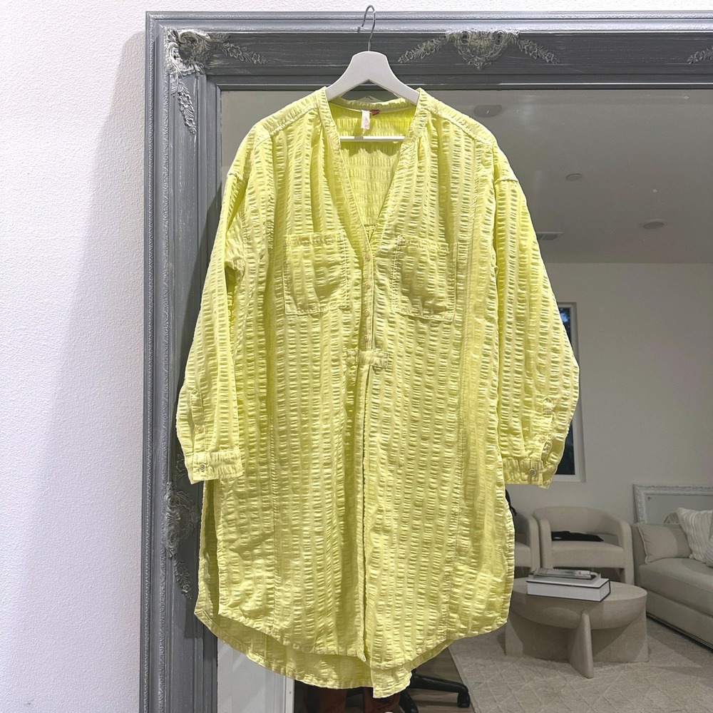 Anthropologie Pilcro Textured Seersucker Tunic Buttondown Oversized Boho M - Picture 4 of 8